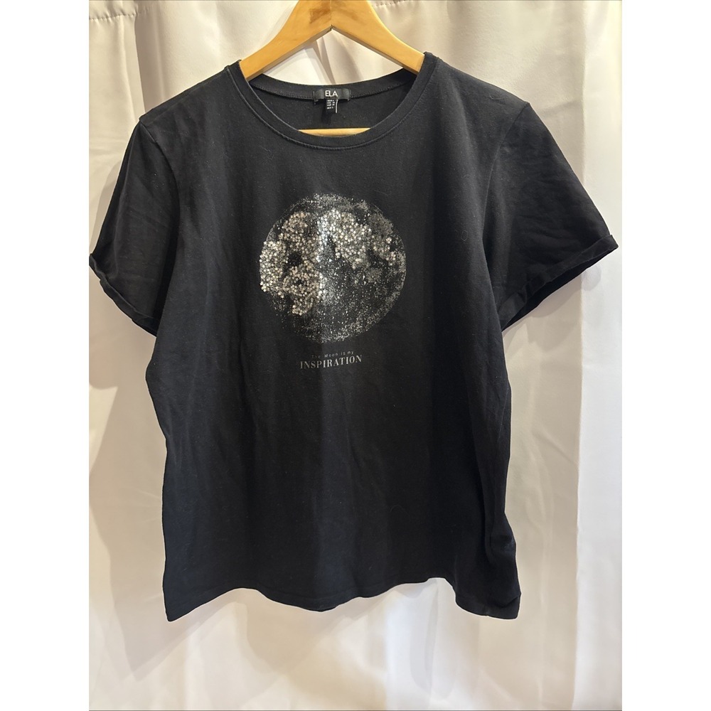 ELA Black graphic T-shirt W/A Rhinestone Moon The Moon Is My Inspiration Size L